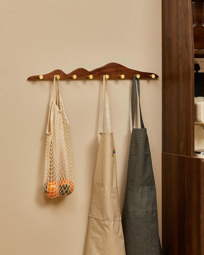 Wood Coat Hooks Wall Mount - Wooden Coat Rack with 8 Gold Brass Hooks for Entryway Bathroom Bedroom, Modern Decorative Wall Hooks Heavy Duty Organizer for Hanging Clothes Hats Bags Robes Towels Purse