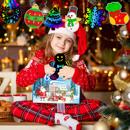 Garma 72Pcs Christmas Crafts Scratch Art for Kids, Rainbow Scratch Paper Christmas Ornaments Crafts Christmas Party Favors Toys Xmas Tree Ornaments Hanging Craft Art Kits