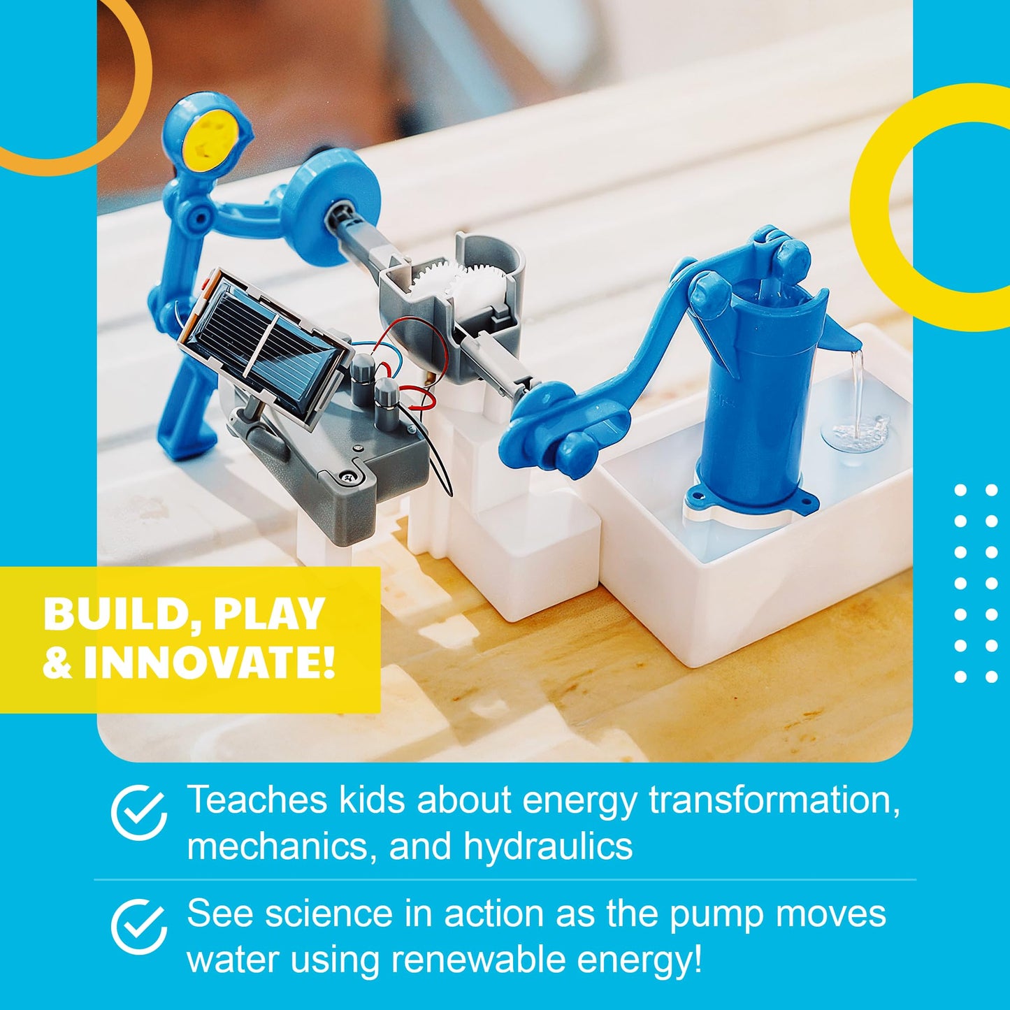 Green Science - Hybrid Solar Power Water Pump - Dual Power STEM Toys Educational Kit for Kids - Solar and Battery Operated Pumping System - Solar Robot - DIY Science Experiment Toy for Learning & Fun