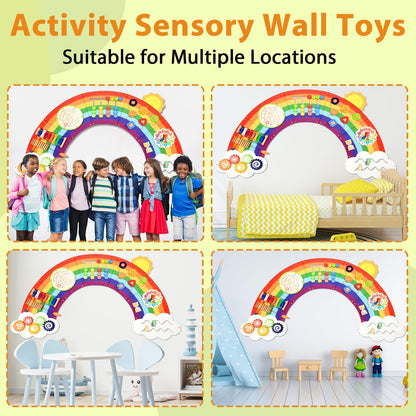 5FT Large Sunshine Rainbow Wooden Activity Wall Panel Christmas Gift Educational Montessori Toy for Toddler Kids Interactive Sensory Activity Busy Board Daycare Learning Center Toddler Room Decor