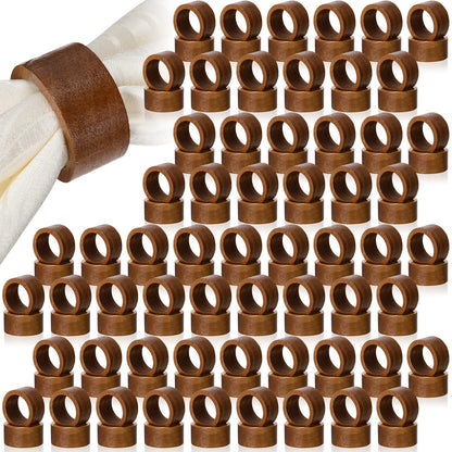 Zhehao 100 Pcs Wood Napkin Rings Bulk Acacia Brown Table Napkin Holder Buckles for Easter Wedding Dinner Holiday Table Decoration