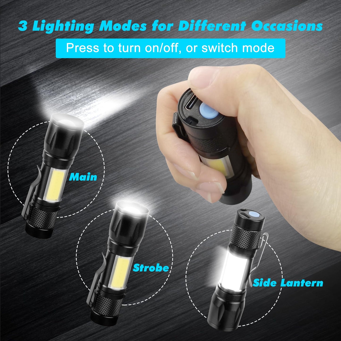 KunHe USB Rechargeable Mini Small LED Flashlights Bulk Camping Lantern Flashlight Bright High Lumens EDC Flash Light 10 Pack