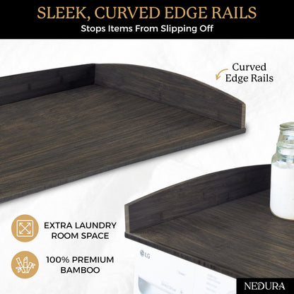 Nedura Washer Dryer Countertop w/Anti-Vibration Pads & Curved Edge Rails, Premium Bamboo Laundry Countertop, Washer Dryer Topper, Laundry Room Organization, Laundry Room Accessory - Espresso