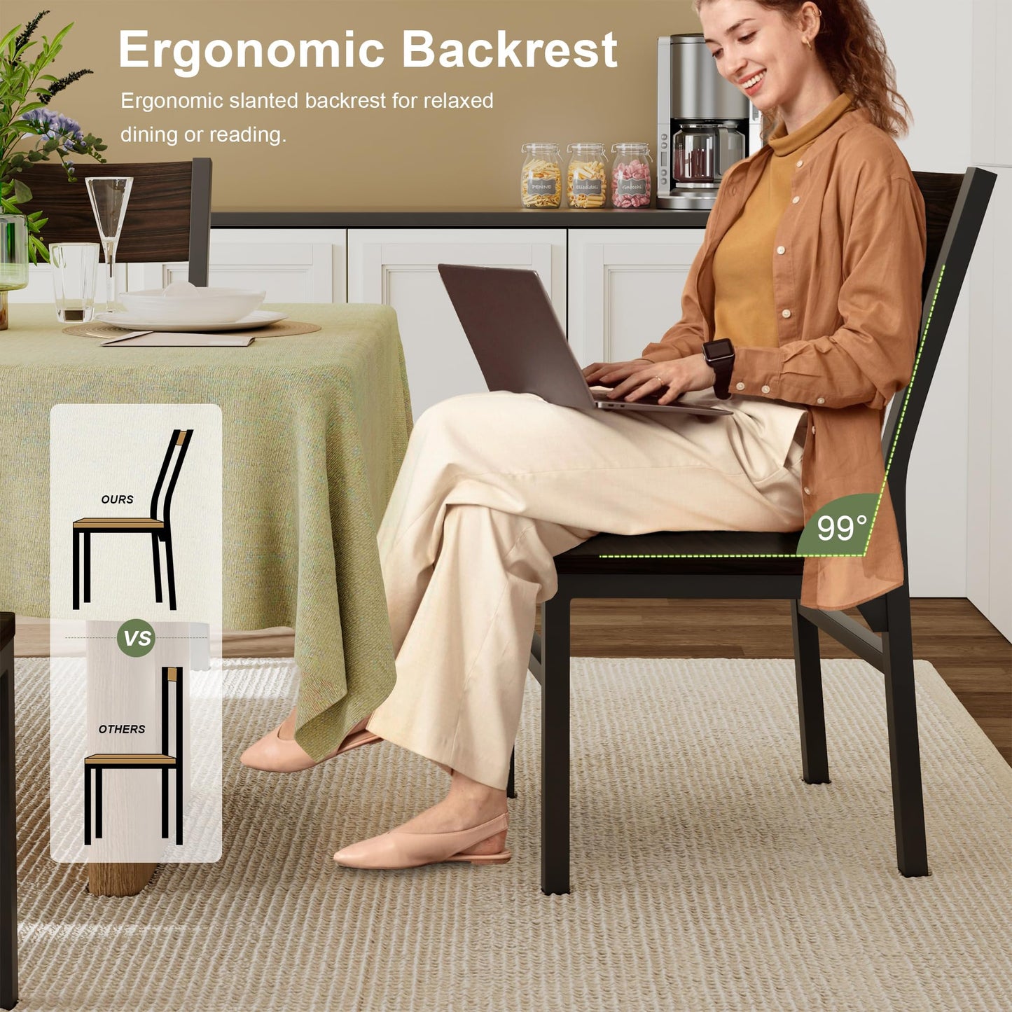 Feonase Dining Chairs Set of 6, Modern Kitchen Chairs with Ergonomic Backrest, MDF Board and Metal Legs, Dinner Chairs for Dining Room, Kitchen and Living Room, Espresso