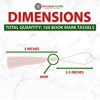 Mandala Crafts Small Cream Bookmark Tassels – 100 Bulk Silky Mini Craft Tassels with Loops for Bookmarks, Jewelry Making, Graduation Decorations, and Keychains
