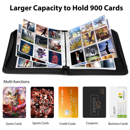 WOT I Trading Card Binder, 900 Pockets Sleeves with Zipper, Double Sided Pockets Card Holder Carry Case for Baseball Card, Football Card
