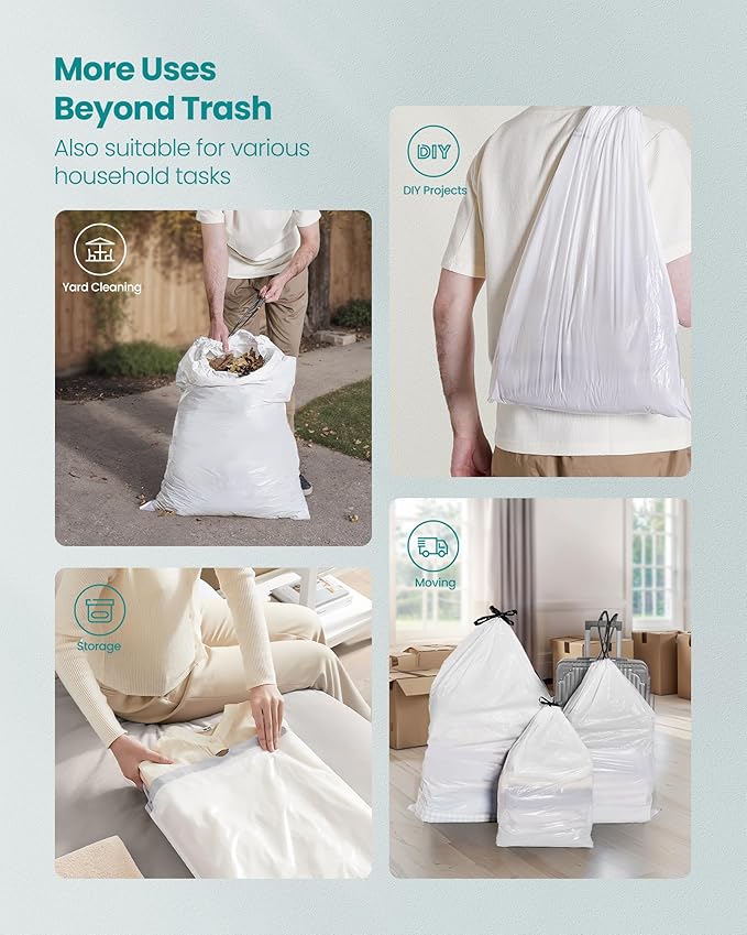 SONGMICS Trash Bags for 13-Gallon Trash Cans, Drawstring Kitchen Garbage Bags