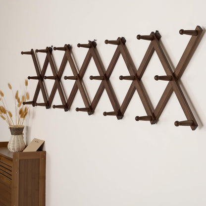 SKOLOO Hat Rack for Wall with 20 Hooks, Solid Wooden, Modern, Expandable Coat Rack Wall Mount for Coats, Hats, Bags, Baseball Caps, Walnut Color