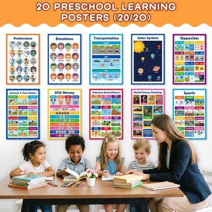 KIDS KING 20 Laminated Learning Posters for Toddlers 1-3 Years Old, Educational Posters for Preschoolers, Kindergarten Classroom Must Haves - Homeschool and Classroom Decor, Back-to-School Supplies