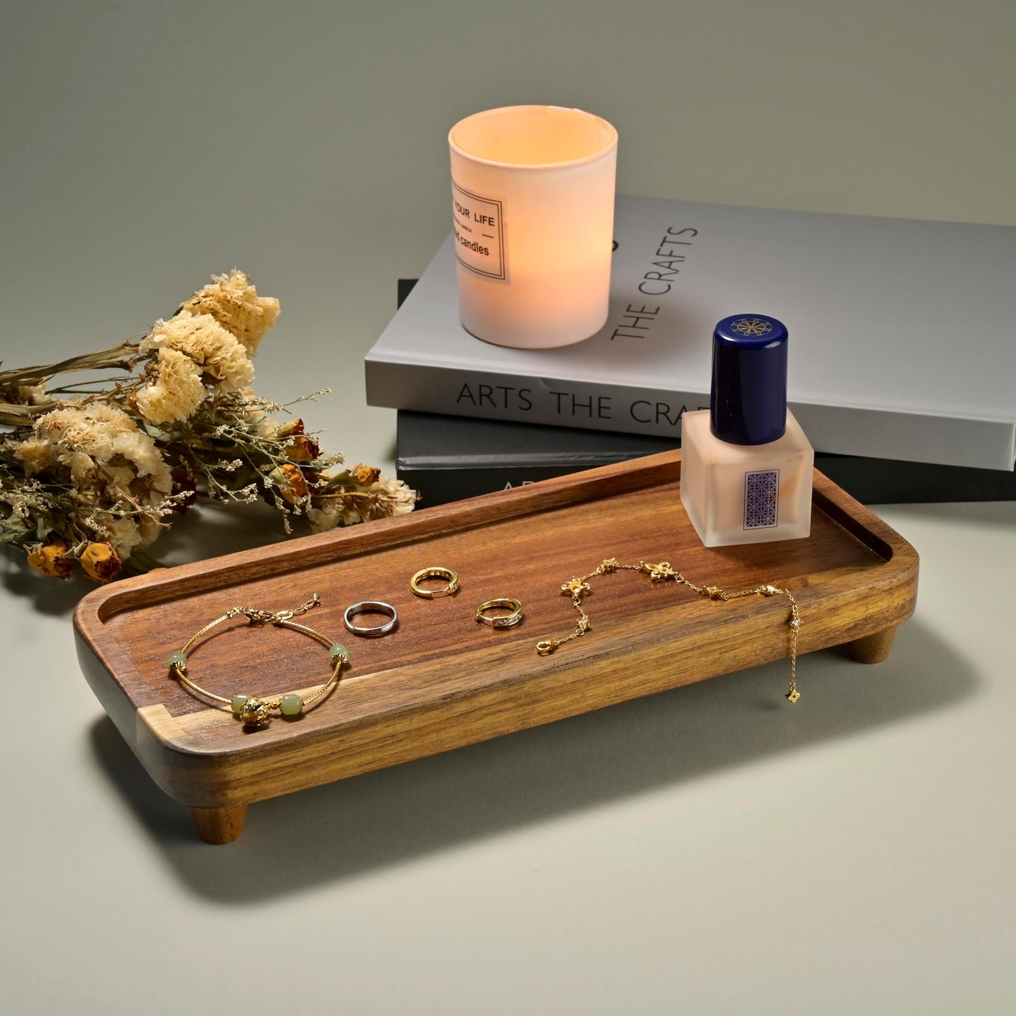 Janxin Bathroom Tray for Counter,Vanity Tray,Soap Dispenser Tray for Kitchen Sink, Kitchen and Home Decor (Acacia)