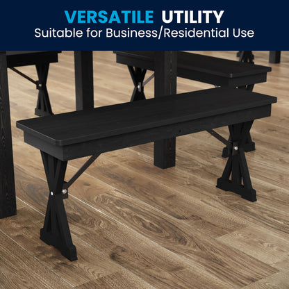 Flash Furniture Hercules Commercial Farmhouse Folding Bench, Antique Solid Pine Entryway Bench, Foldable Locking X-Legs, 40" x 12", Black Wash