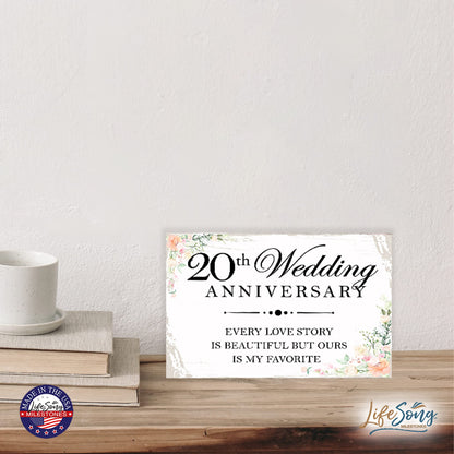 LifeSong Milestones Anniversary Shelf Sitter 5.5x8 - Table Top Décor for Wedding for Couples, Parents, and Her - Wooden Décor (20th White Every Love Story)
