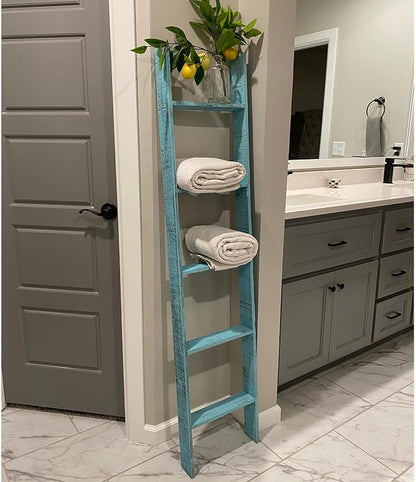 BarnwoodUSA Reclaimed Wood Bookcase Ladder (5 Foot, Turquoise)