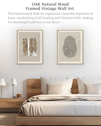 iHery Natural OAK Wood Jesus and Peter Walk on Water Framed Wall Art, 12x16 in Modern Sketch Bible Verses Canvas Art Decor, Beige Logs Boho Scripture 1Pack for Living Room Bedroom