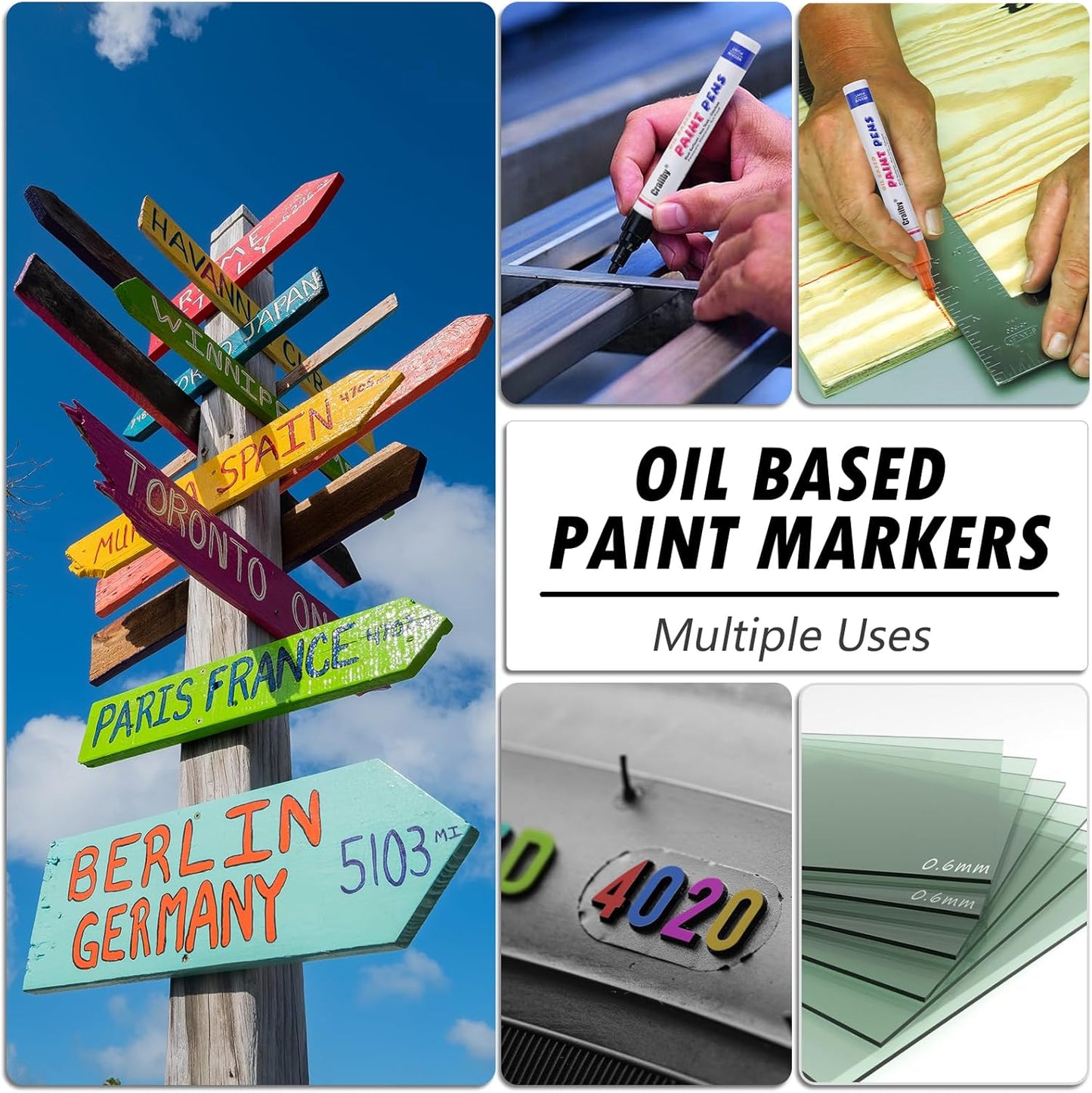 Silver Paint Markers, 3 Pack Oil-Based Waterproof Quick Dry Permanent Paint Pen Set for Rocks Painting, Wood, Fabric, Plastic, Canvas, Glass, Mugs, Metal, Tire, Stone, DIY Craft