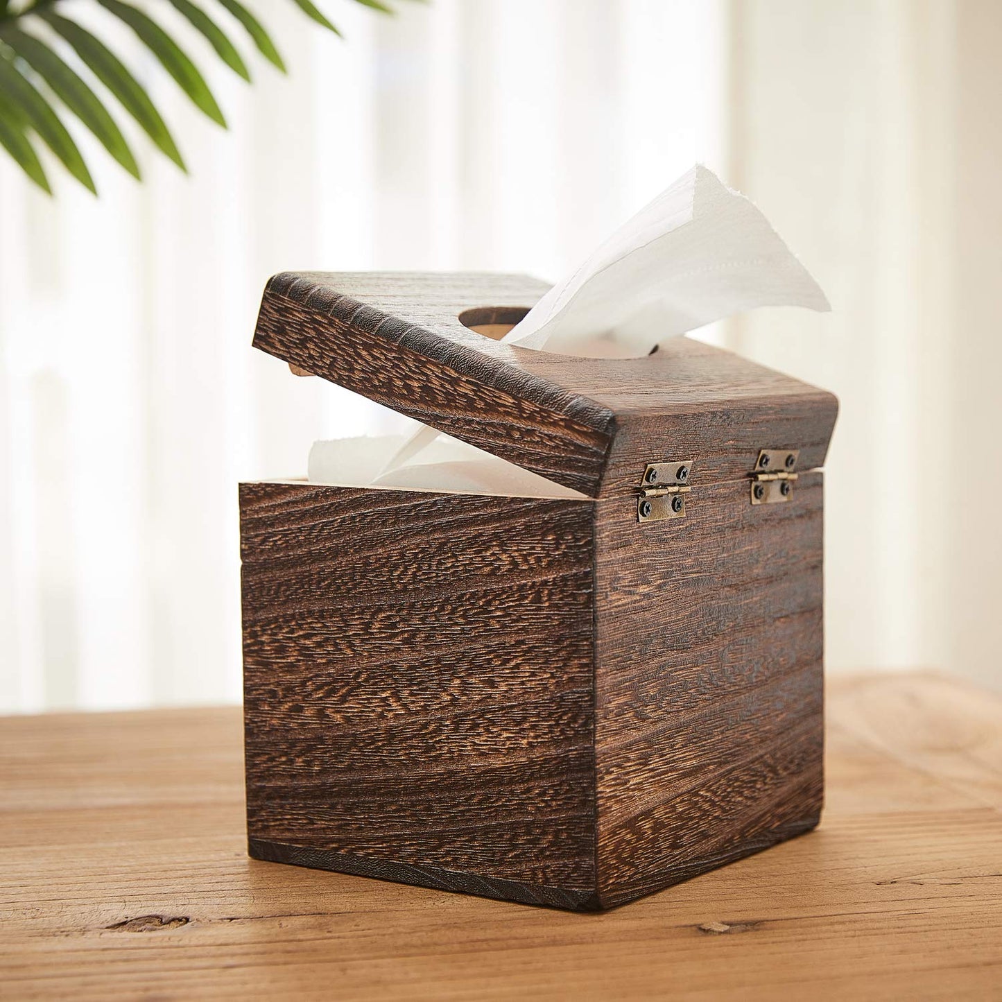 SINOBEST Wood Tissue Box Cover Decorative Square Facial Tissue Holder Napkin for Bathroom and Home Decoration
