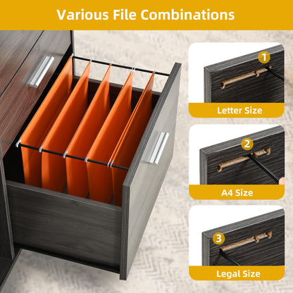 DWVO File Cabinet with Charging Station, 3 Drawer Mobile Filing Cabinet with Lock, Printer Stand with Open Storage Shelf for Home Office, Grey