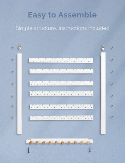 Mymazn Easy Assemble Solid Beech Wood Earring Hanging Necklace Holder Hanger Wall Mount Jewelry Organizer Rings Scruncies Organization