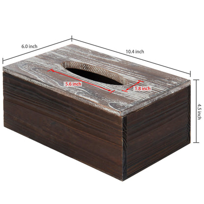 MyGift Rustic Brown Wooden Tissue Box Holder with Torched Wood Finish Cover, Rectangular Facial Tissue Box Cover with Natural Wood Grain Texture