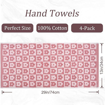 Jacquotha Cotton Hand Towels Pink Checkered Floral