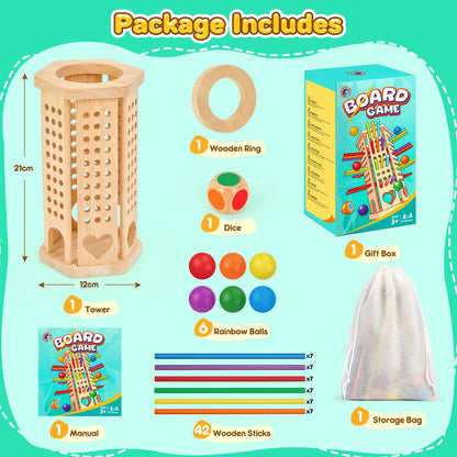 Montessori Wooden Board Game, 42-Stick Dice Game, Math Puzzle Toy for Kids 3 4 5 6 Years Old, Develops Fine Motor Skills and Counting, Perfect for Family Nights, Gift for Boys and Girls