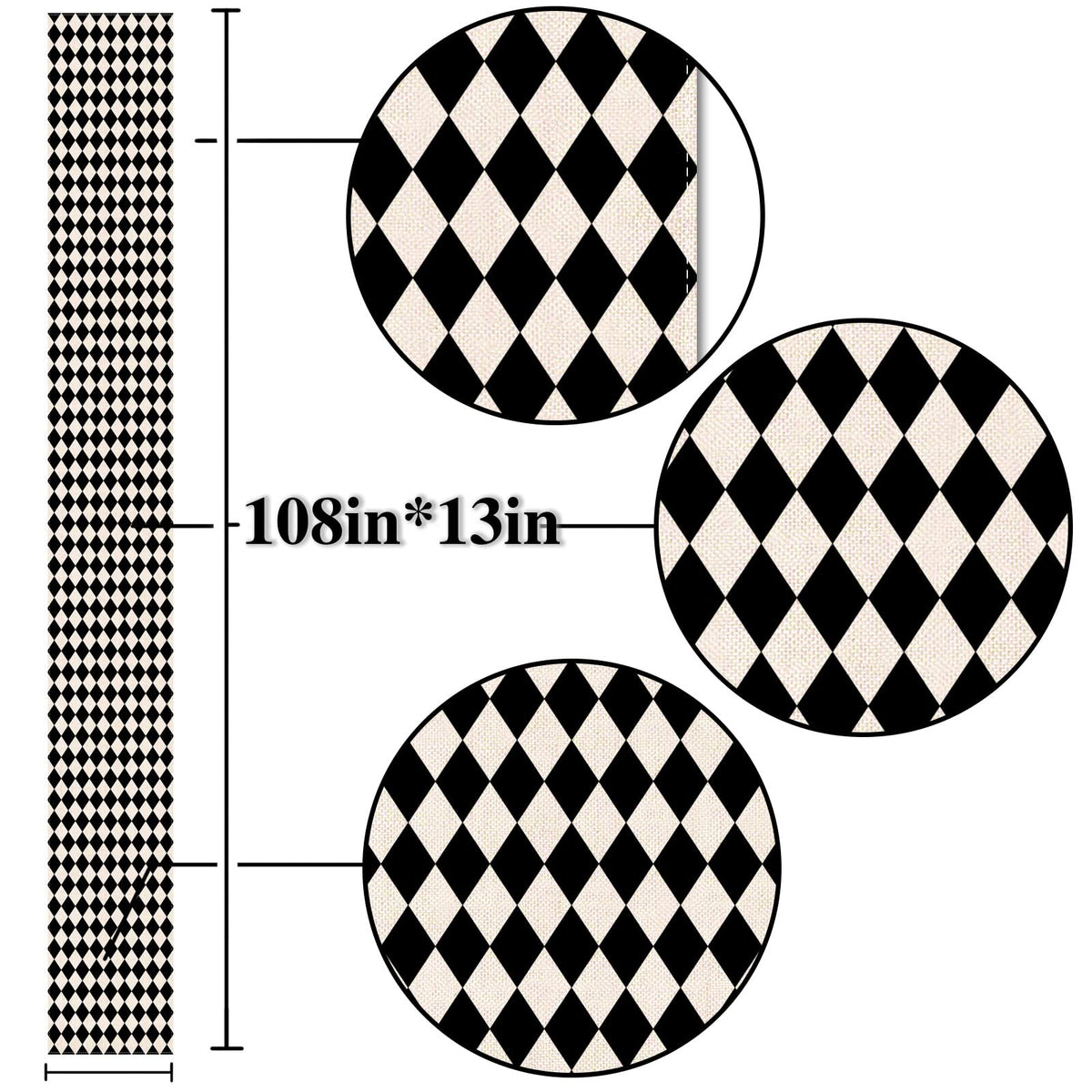 Nepnuser Black and White Harlequin Table Runner 108 Inches Long Diamond Lattice Tea Themed Party Decorations Kitchen Dining Room Home Decorations