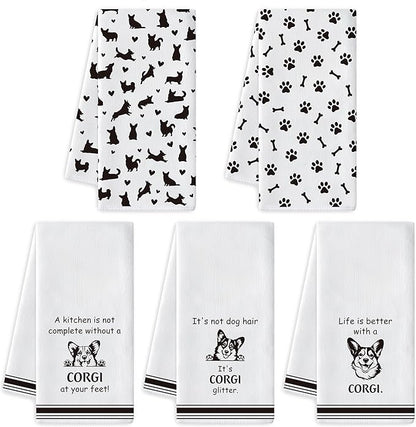 R HORSE Corgi Kitchen Dish Towel Set- 5Pcs Cute Corgi Cleaning Dishcloth Animal