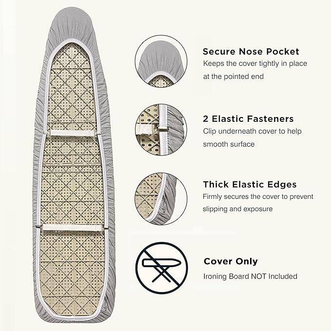 Ironing Board Cover and Pad 18"x49" Extra Thick Natural Cotton, Scorch and