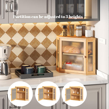 STDDRE Corner Bread Box Kitchen Countertop Extra Large Capacity Farmhouse Bread Box, Corner Countertop Storage, Double Layer Bread Holder (Natural, Large)
