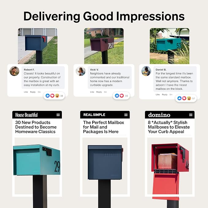 Adoorn Post Mount Outdoor Mailboxes - Large Decorative Mailbox for Letters and Packages - Weatherproof Construction - Durable Steel - Magnetic Closure - 9.5” H x 9.5” W x 20.75” D - White Oak