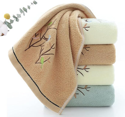 Pidada Hand Towels Set of 2 Embroidered Bird Tree Pattern 100% Cotton Absorbent