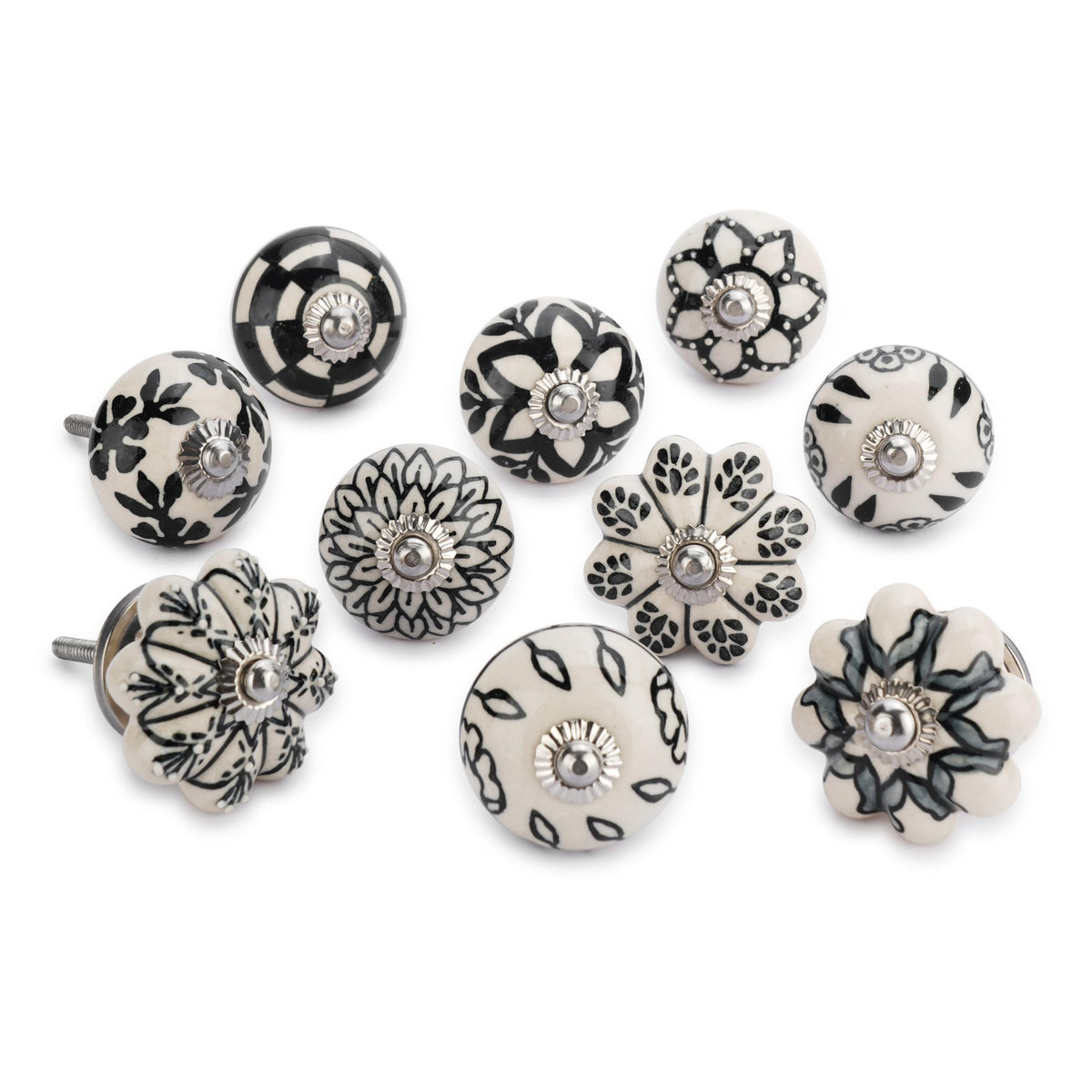 Ajuny Ceramic Cabinet Knobs, Set of 20 - Vintage Black & White, Hand-Painted Pumpkin & Round Drawer Pulls for Kitchen Cabinets, Vanities, Dressers & Cupboards, 1.5 in, Screws & Backplates Included