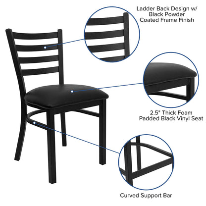 Flash Furniture HERCULES Series Black Ladder Back Metal Restaurant Chair - Black Vinyl Seat