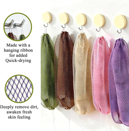 SubSahara Authentic African Net Sponge - 5 Pack Exfoliating Bath & Shower Loofah Sponge for Body & Face, Gentle Scrubber for All Skin Types, Travel, Durable