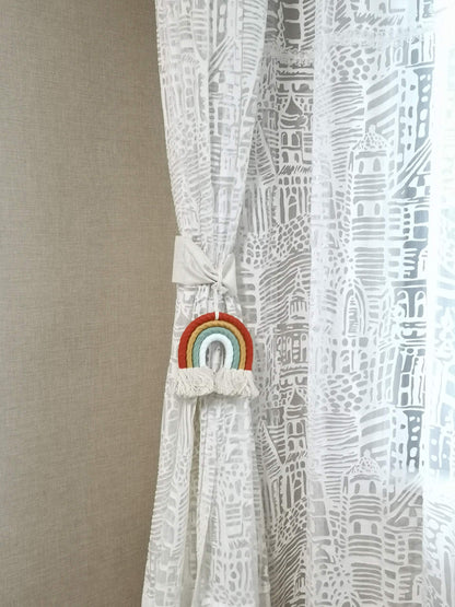 ZWA Rainbow Wall Hanging, Cotton, Bohemian, Baby Shower, Nursery Decor, Handmade Macrame, 13.5 x 5.5 inches