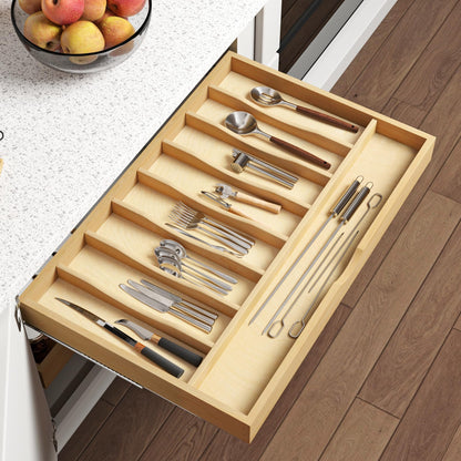 WelFurGeer Solid Birch Wood Silverware Drawer Organizer, Wooden Cutlery Drawer Organizer, Utensil Tray for Kitchen Drawers, Kitchen Utensil Organizer for Silverware, Flatware, Spoons, Forks, Knives