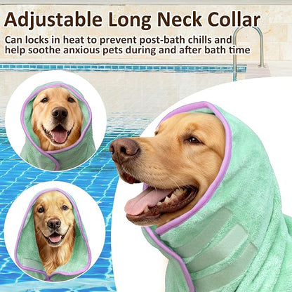 Soft Dog Bathrobe Fast Drying Dog Coat, Super Absorbent Dog Towels for After Bath, Microfiber Pet Robe Adjustable Collar & Belly Warm Keeping Dogs Coat for Pet Dogs & Cats (Green, 3X-Large)