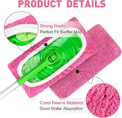 8Pcs Pink Reusable Mop Pads, Microfiber Mop Pads Compatible
