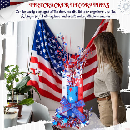 Maasechs 4th of July Foam Firecracker DIY Kits Patriotic Decorations Include Red White Blue Foam Noodles Stars Branches Sticker Ribbon Tinsel Garland for Independence Day Memorial Day Home Party Decor