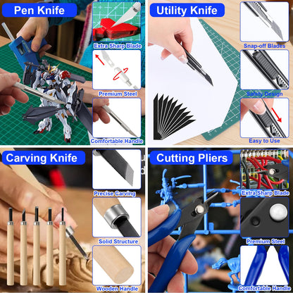 Gundam Tool Kit, 170 Pcs Professional Model Tool Kit for Gundam, Model Kit Tools with Decals Sticker Operated Box, Gunpla Tool Kits for Adults, Model Building Tools Hobby Tools for Repairing Painting