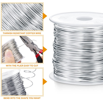 Funrous 5 Rolls 5 Size Jewelry Wire 18, 20, 22, 24, 26 Gauge Copper Wire Kit Jewelry Beading Bendable Craft Metal for Making Crafts, Sculpting with a Pliers(Silver)