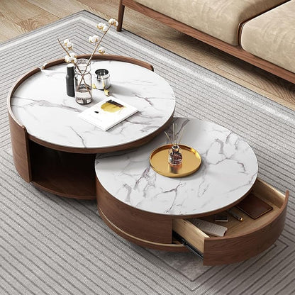 Lartis Nesting Coffee Table with Drawer Round Coffee Table Sintered Stone Coffee Table