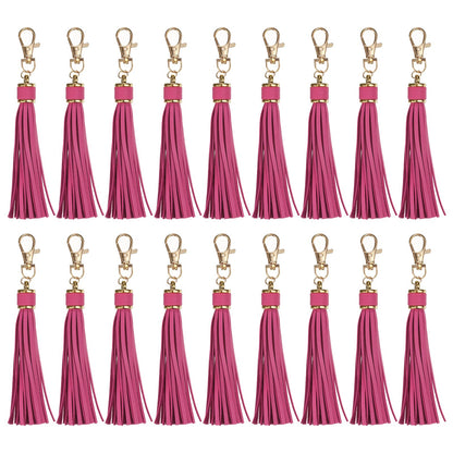 uxcell 18pcs PU Leather Tassels, 5.9 Inch Keychain Tassel Charm with Lobster Swivel for Jewelry Making, Handbag, DIY Crafts, (Rose Pink)