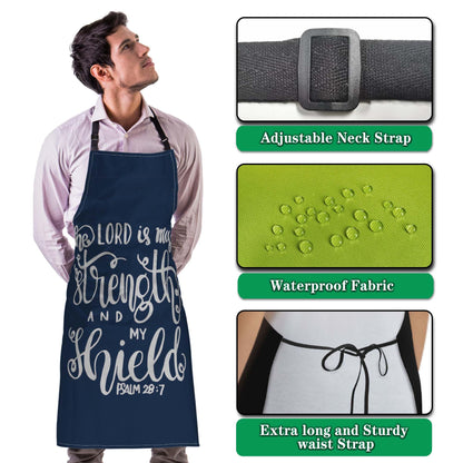 Olikked Baking Apron for Men the Lord Is My Strength and My Shield Bible Verse Modern Cute Aprons for Men for Kitchen Cooking Restaurant BBQ Painting Crafting 27” (W) x 31” (H), Waterproof Aprons