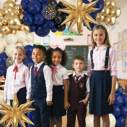 Amandir Navy Blue Gold Balloons Garland Arch Kit for Graduation Party Decorations, 145Pcs Gold Black Confetti Balloons with Foil Star for 2026 Graduation College Congrats Grad Class Birthday Supplies