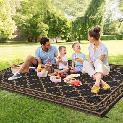 GlowSol Outdoor Rug Waterproof 8x10 ft Reversible Outdoor Plastic Straw Patio Rugs,Foldable Camping Rug with Carry Bag, RV Mat Outside Rugs for Patio,Picnic,Balcony,Deck,Backyard,Pool, Black/Brown