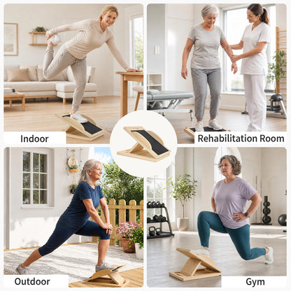 Foxellent Wooden Slant Board & Calf Stretcher, 3-in-1 Balance Board