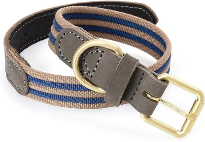 Mile High Life Genuine Leather Dog Collar, Heavy Duty Canvas Collar with Adjustable Metal Pin Buckle for Small Medium Large Dogs (Navy Blue, M Neck 15"-18")
