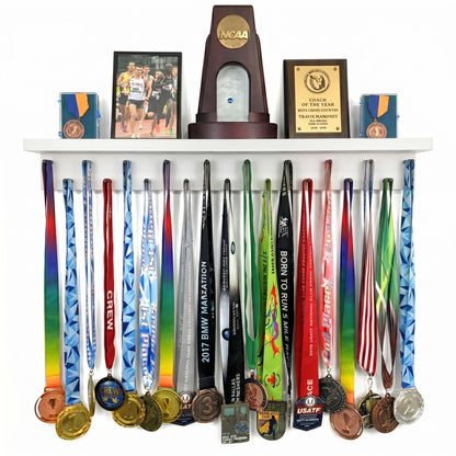 MedalAwardsRack Premier Medal Hanger Display Rack and Trophy Shelf for Gymnastics, Soccer, Basketball, Football, and More – 2, ft - White
