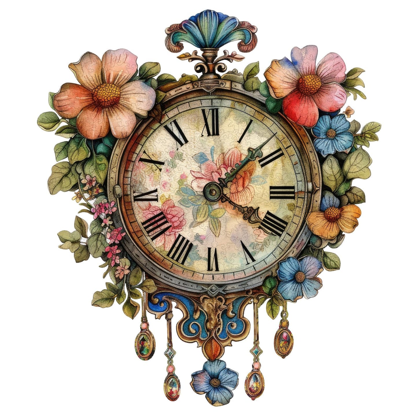 Jiroinlly Wooden Puzzles for Adults, Flower Clock Jigsaw Puzzles for Women and Girls, 500 Piece Wood Puzzle, Beutiful Wall Decor, Unique Shape Puzzle, Best Gift for Family Game 16x18.5 in